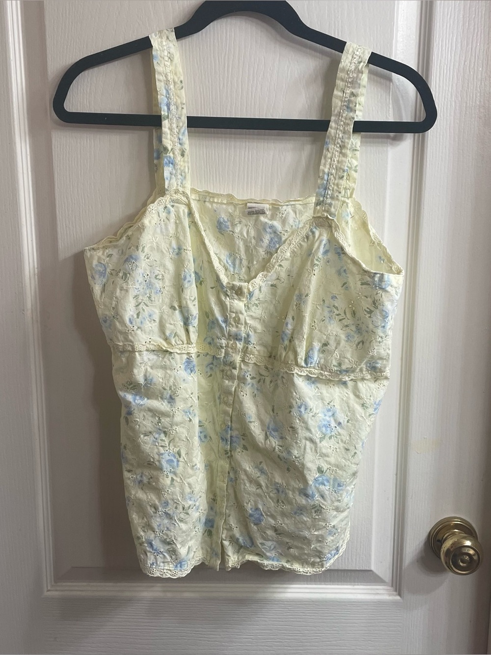Vintage High Sierra Women XL Yellow Floral Babydoll Tank Top Y2K Cottagecore